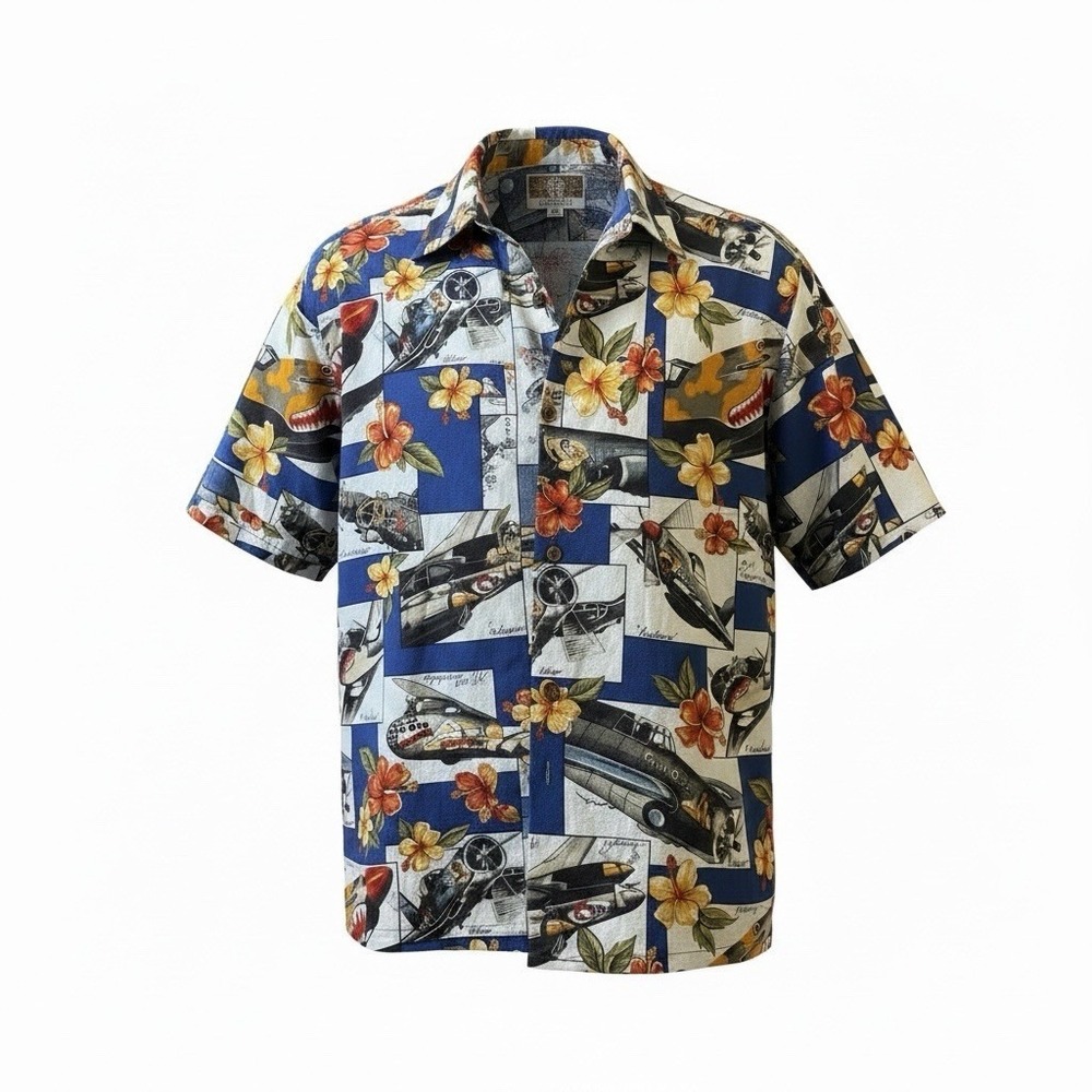 Vintage Kalaheo Hawaiian Shirt Mens Made in Hawaii USA WW2 Planes Fighters 2XL